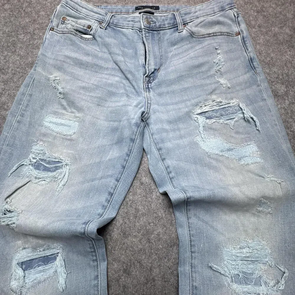 Aeropostale Jeans Mens 36x30 Blue Light Wash Skinny Distressed Denim Pants